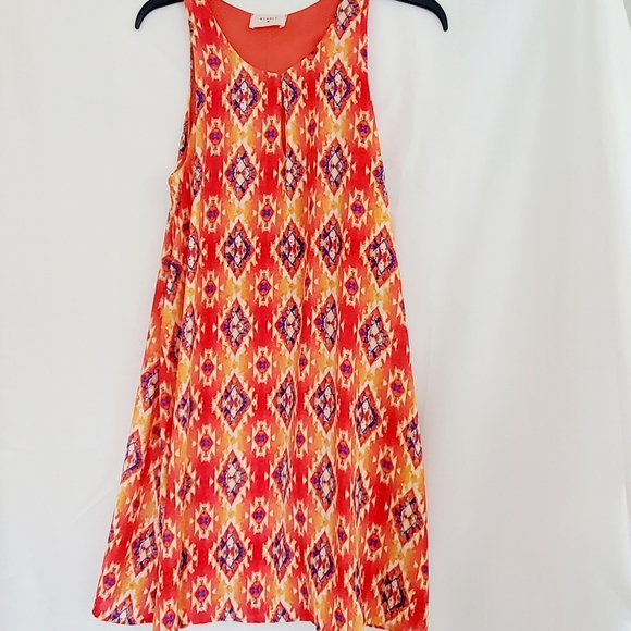 Everly tangerine geometric print swing dress - Picture 1 of 6